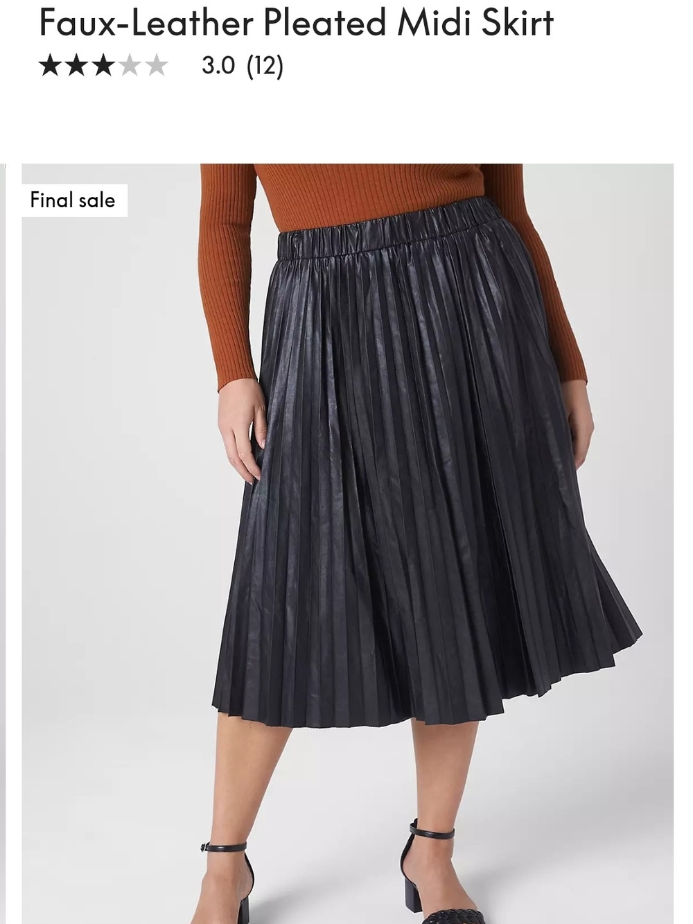 LNWOT - Lane Bryant Black Faux-Leather Pleated Midi Skirt Sz 26/28